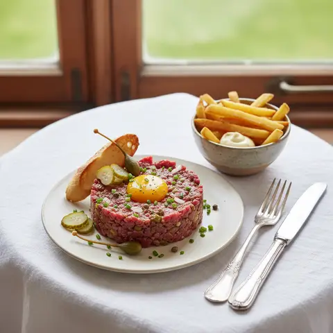 Tartare de boeuf classique aux capres et cornichons