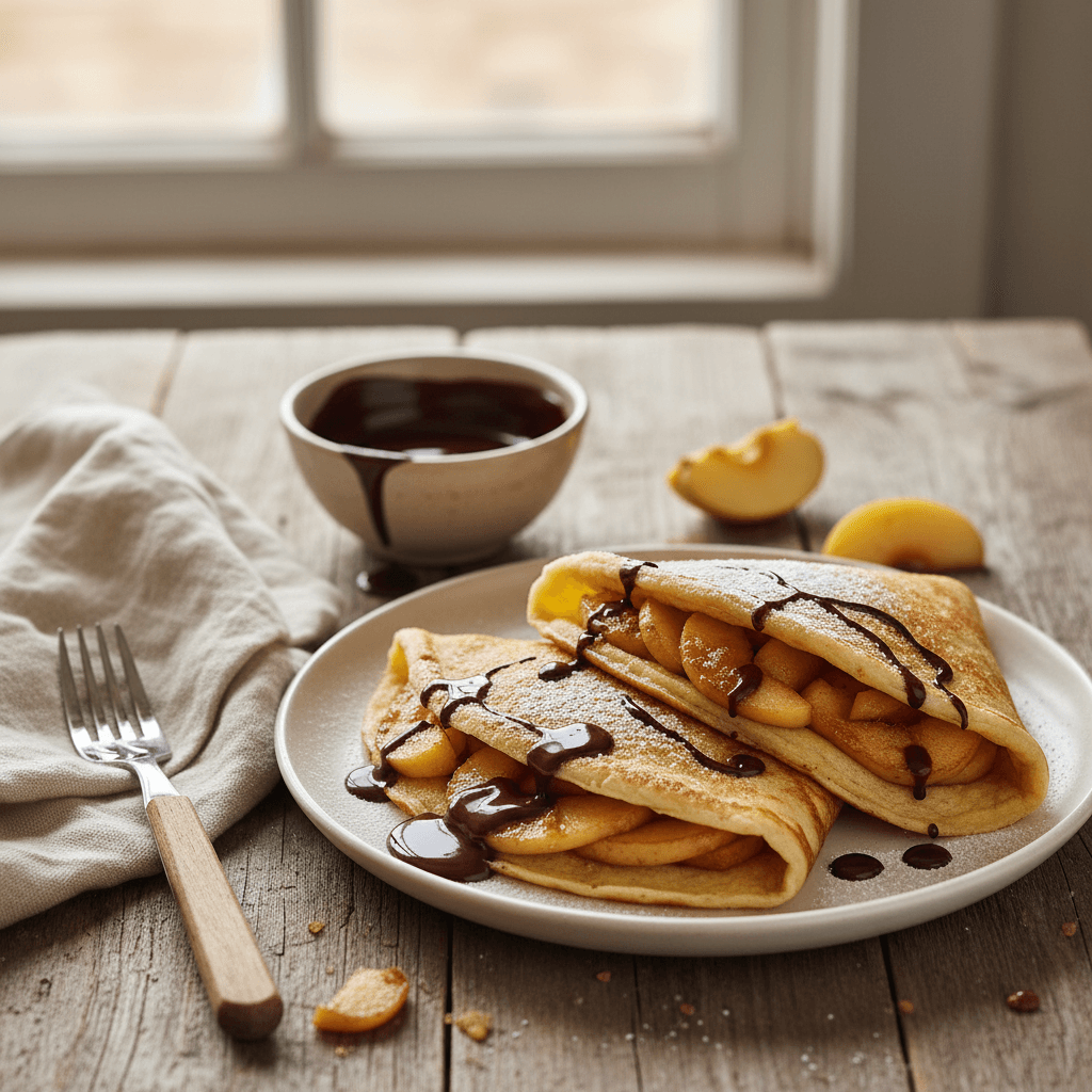 Crêpes mit Äpfeln und Schokolade