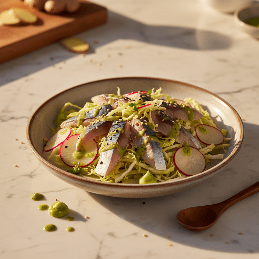 Salade sashimi de maquereau au wasabi