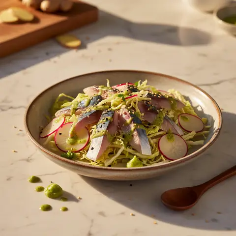 Salade sashimi de maquereau au wasabi