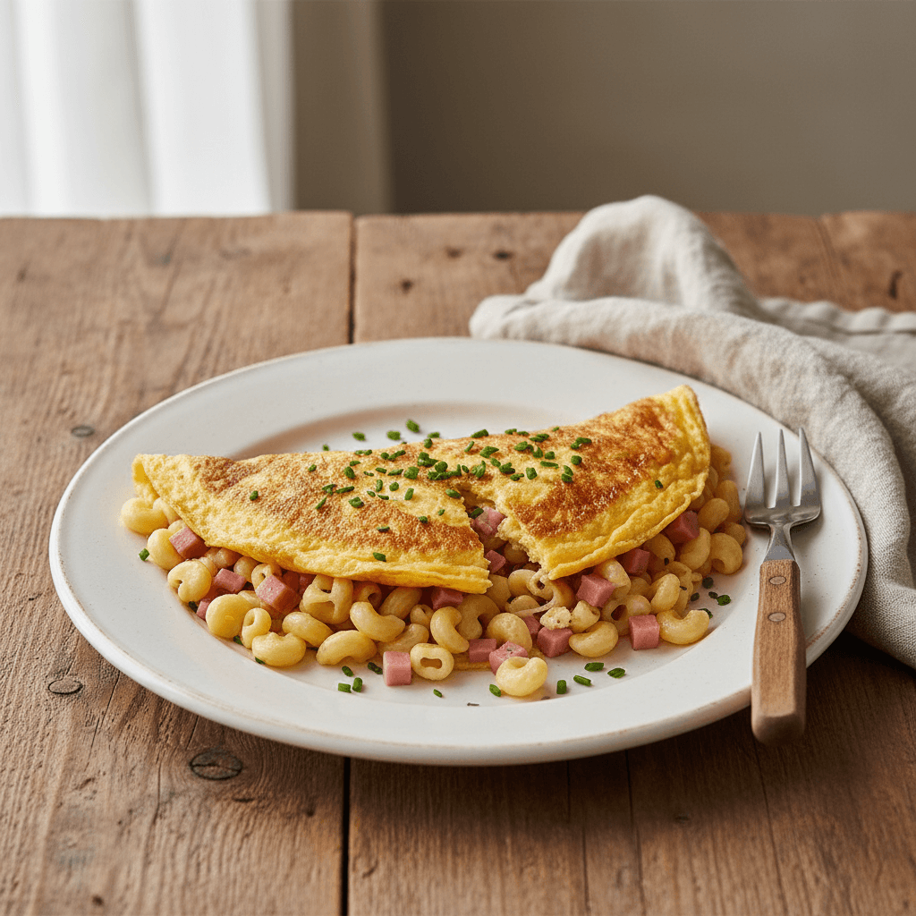 Omelet with Pasta Shells and Ham