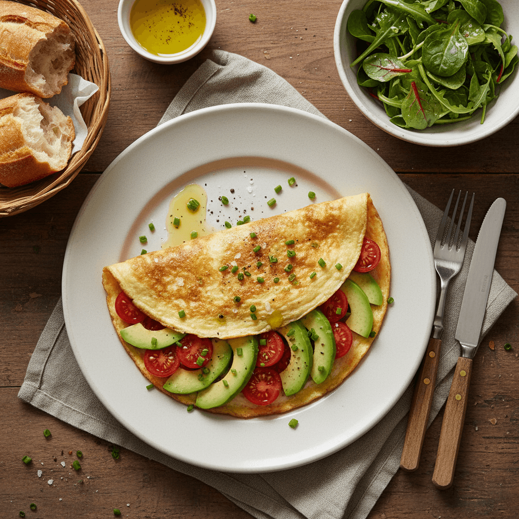 Omelette Avocat et Tomate à la Française