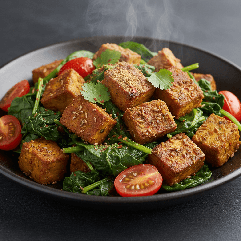 Sauté indien de tempeh aux épinards et cumin