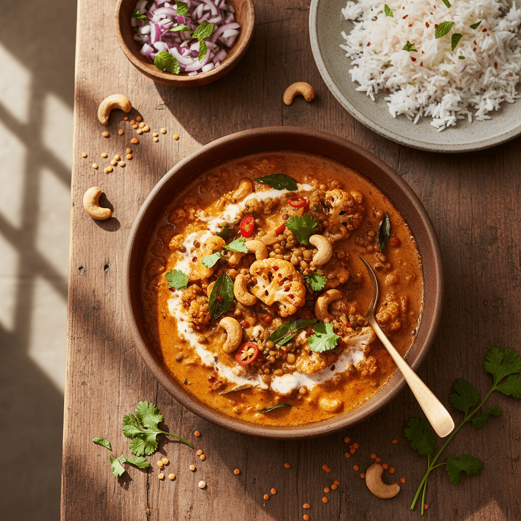 Asian Curry with Cauliflower, Lentils, and Cashews