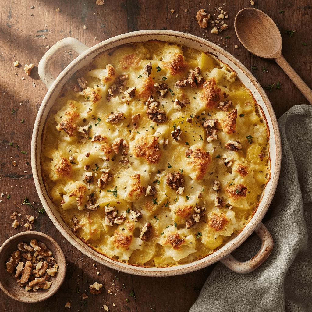 Blumenkohl-Kartoffel-Gratin mit Nüssen