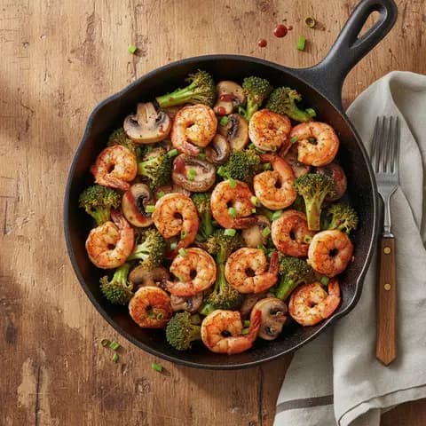 Crevettes cajun aux brocolis et champignons