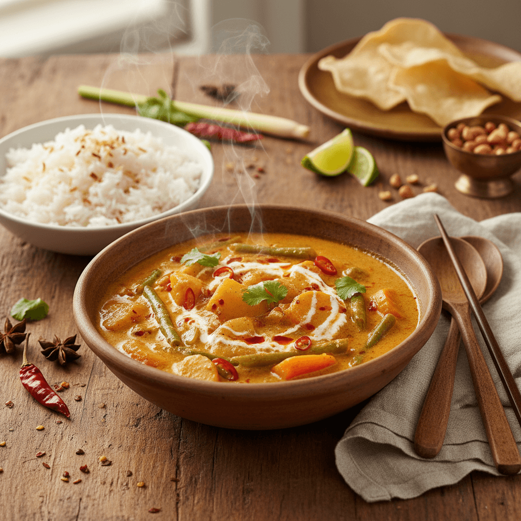 Asiatisches Curry mit Kartoffeln, Möhren und Kokosmilch