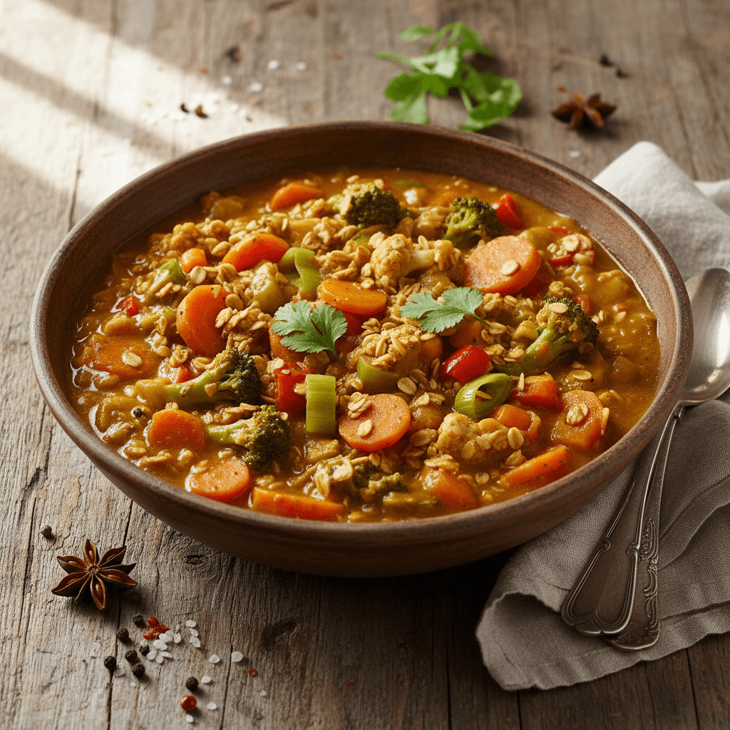 Indisches Curry mit Haferflocken und Gemüse