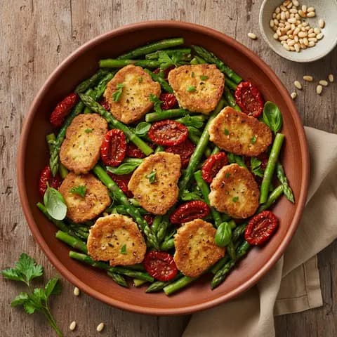 Poêlée de tempeh aux asperges et tomates séchées