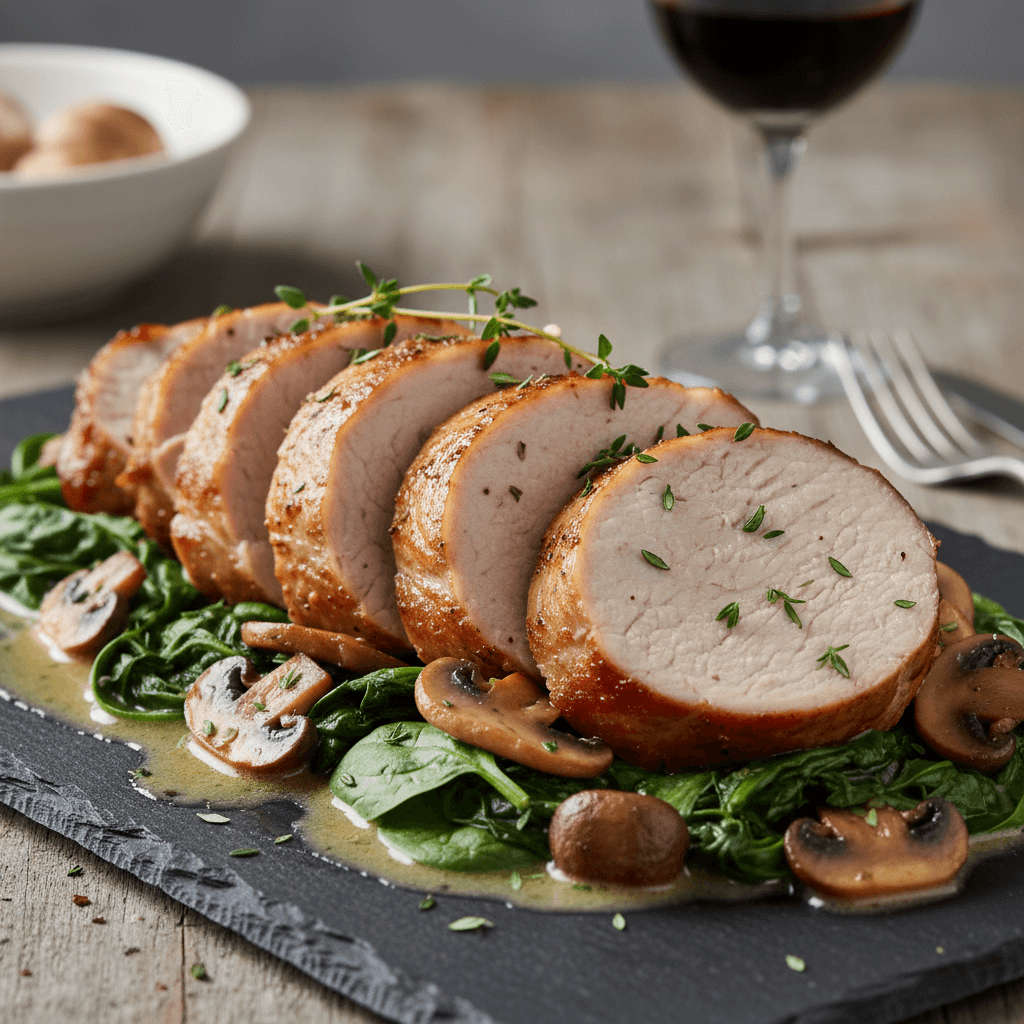 Filet mignon de porc aux epinards et champignons