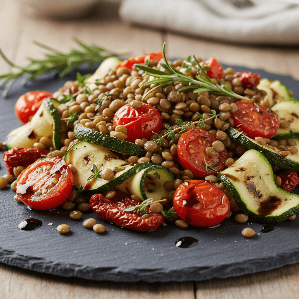 Salade méditerranéenne de lentilles et tomates confites