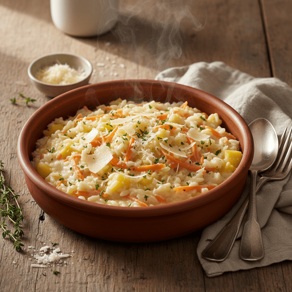 Italienisches Risotto mit Karotte, Kartoffel und Parmesan