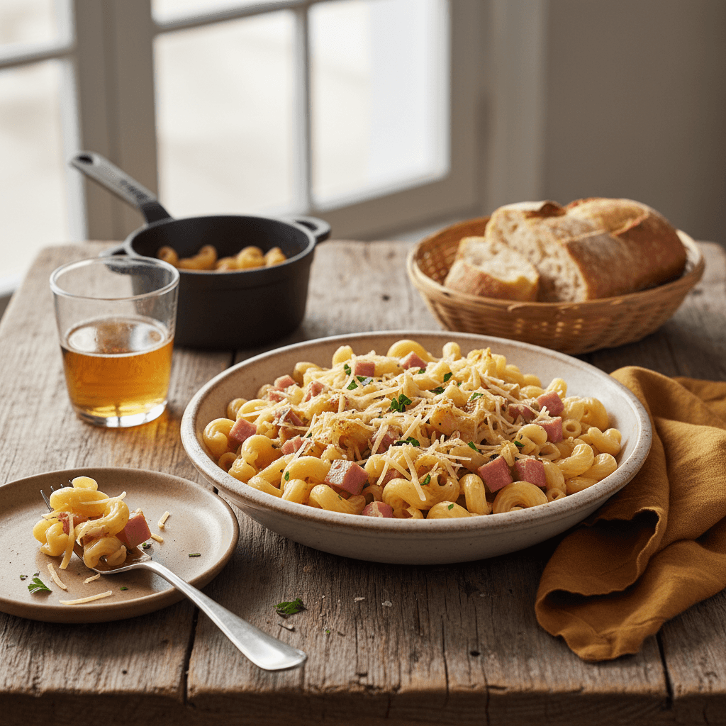 Nudeln mit Gruyère und Schinken