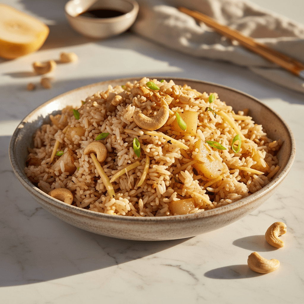 Riz Sauté à la Poire et Gingembre avec Noix de Cajou