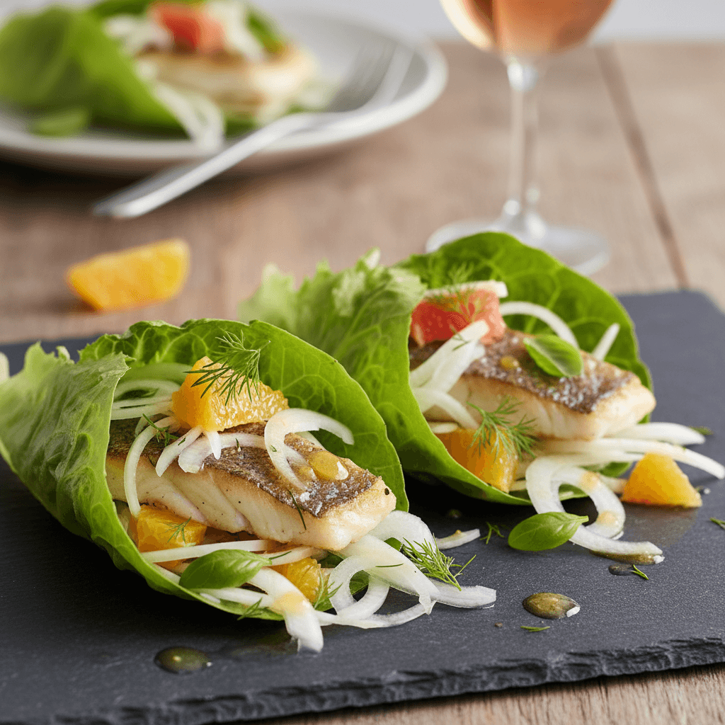 Wrap laitue au bar, fenouil et agrumes