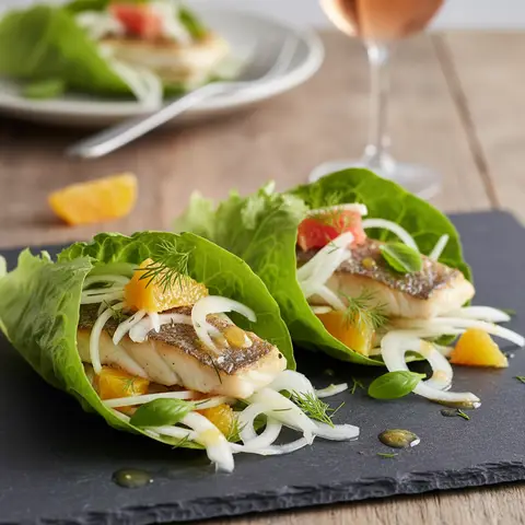 Wrap laitue au bar, fenouil et agrumes