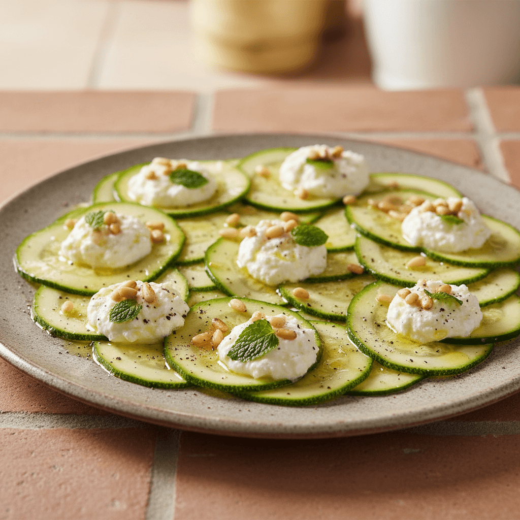 Carpaccio de courgettes à la ricotta et menthe