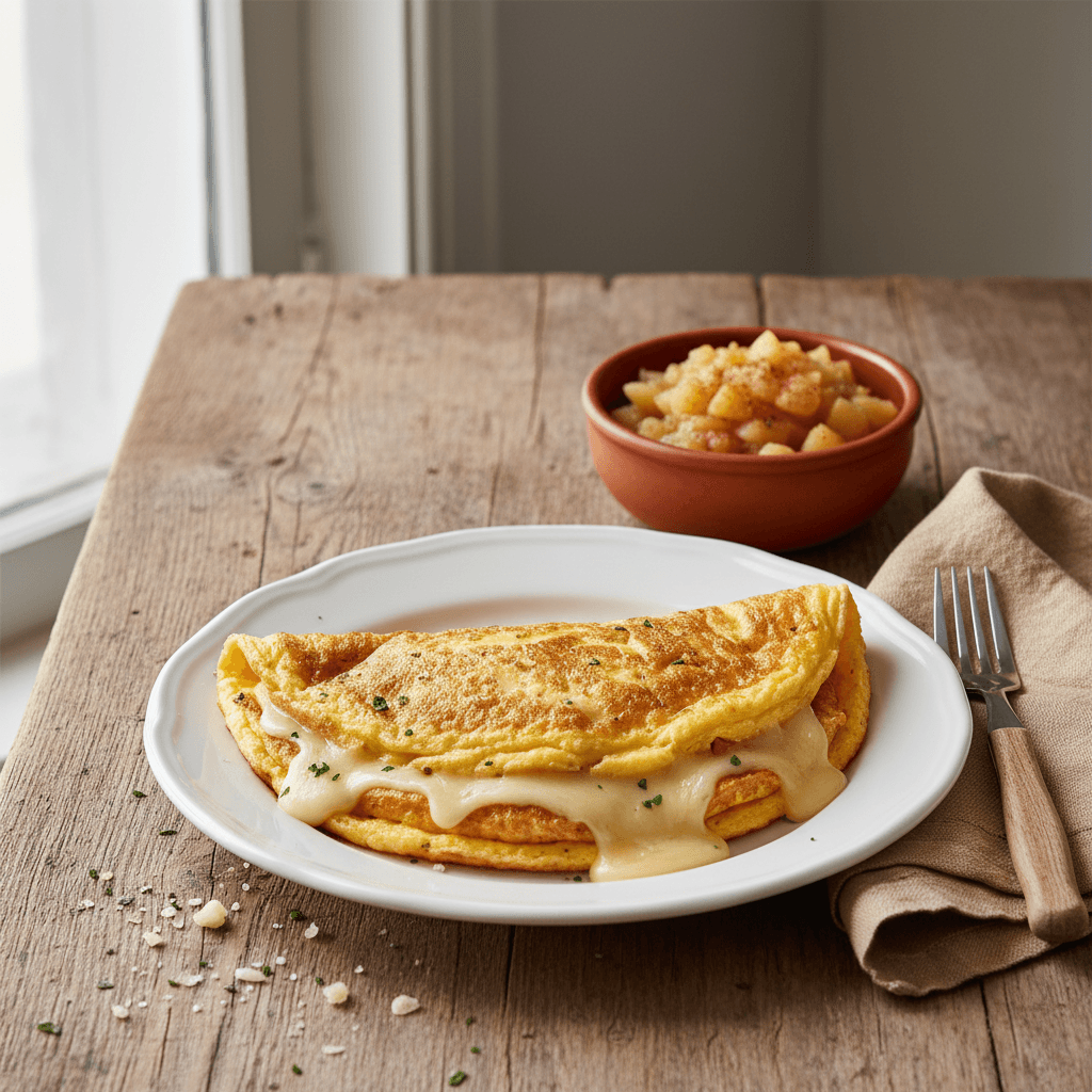 Gruyère Omelette with Homemade Apple-Pear Compote