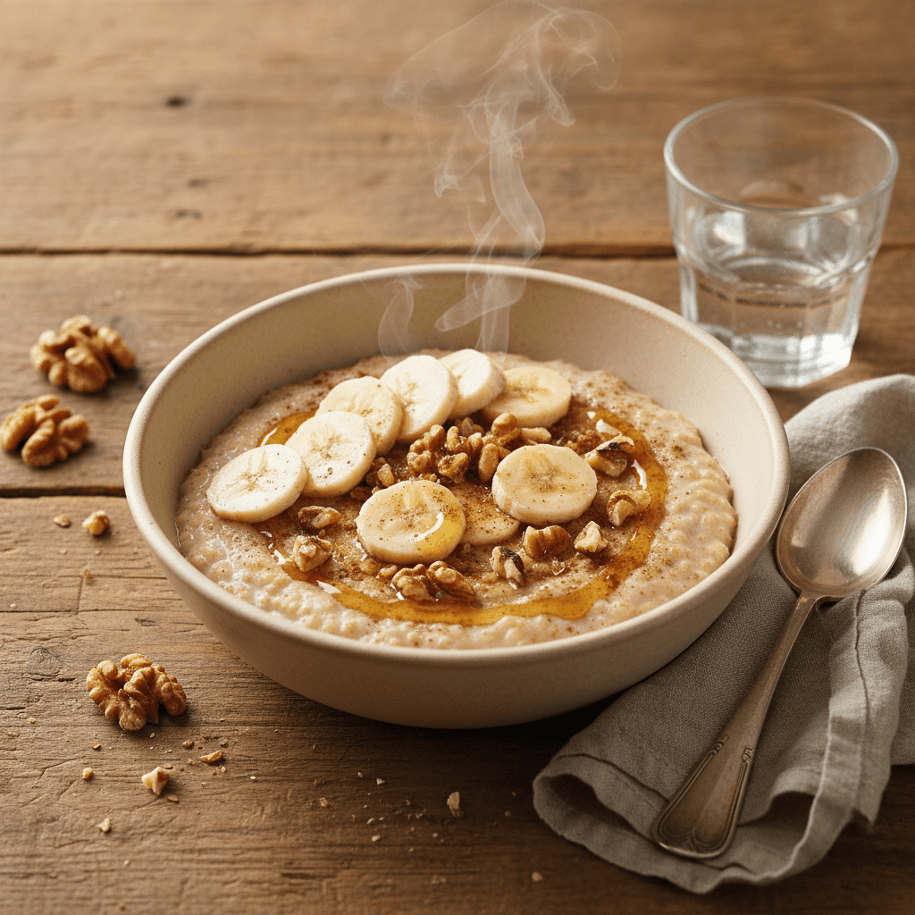 Haferflockenbrei mit Nüssen und Banane