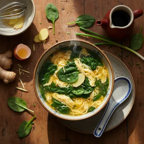 Soupe aux œufs et épinards à la chinoise