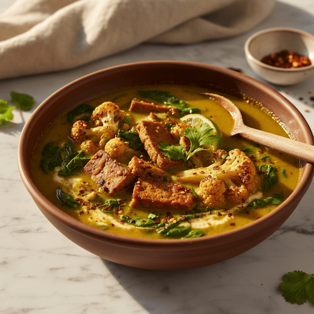 Soupe indienne au tempeh et chou-fleur