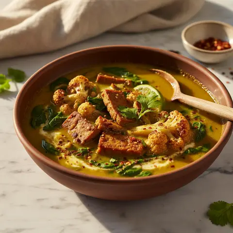Soupe indienne au tempeh et chou-fleur