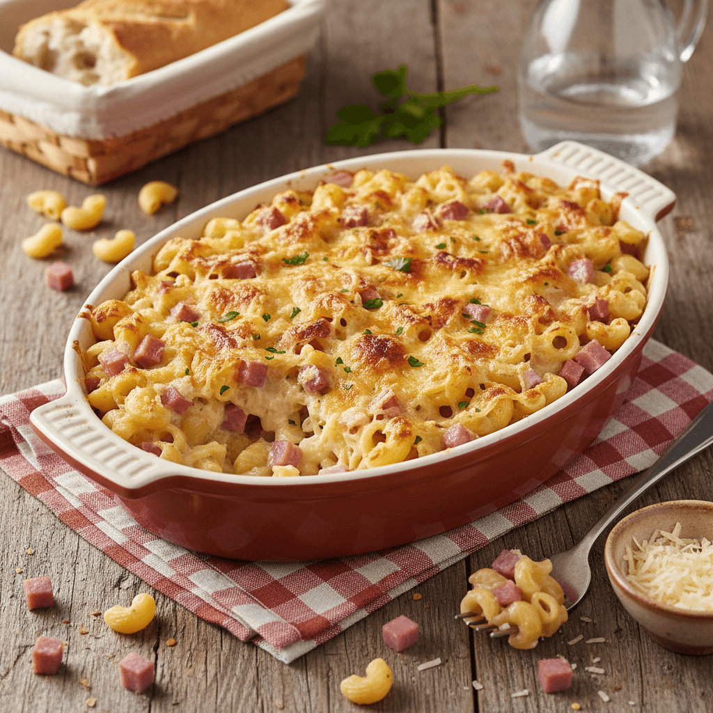 Baked Shell Pasta with Ham and Cheese
