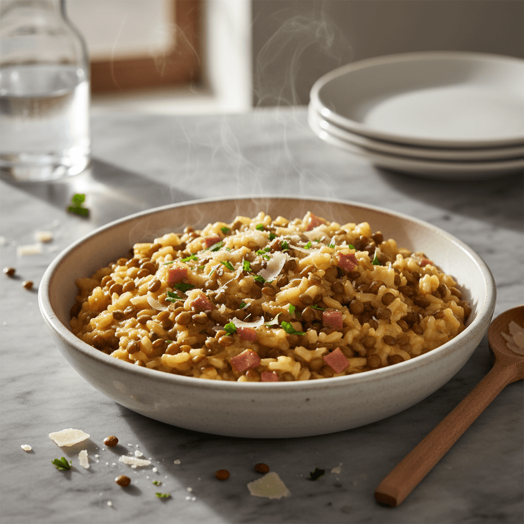 Risotto aux Lentilles et Jambon Fumé