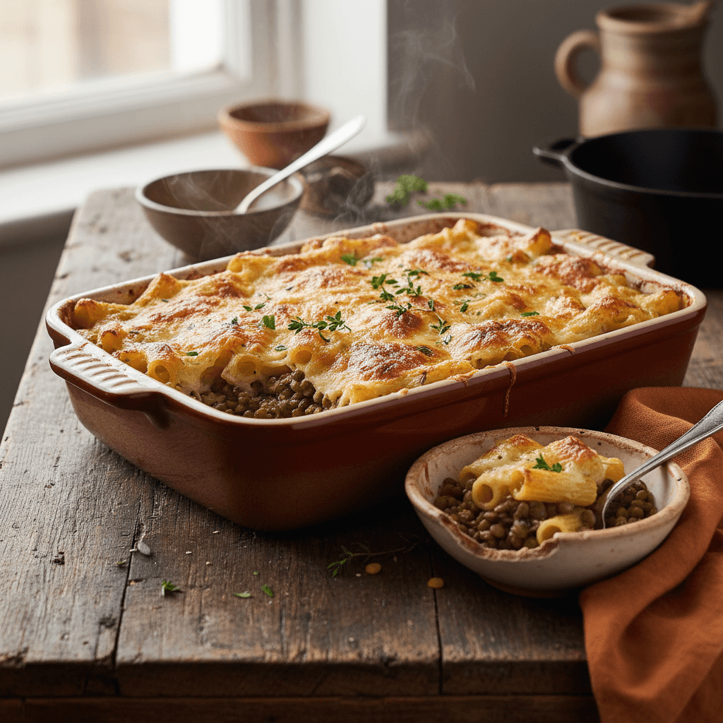 Baked Pasta and Lentil Casserole