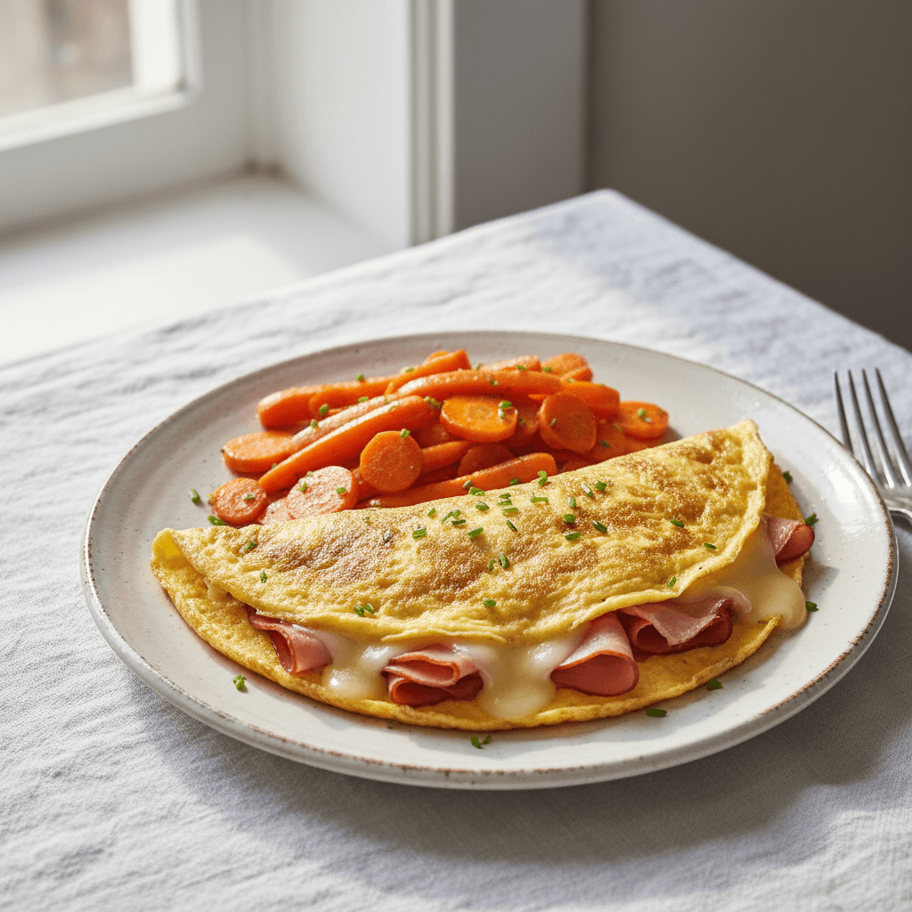 Omelette jambon-fromage et carotte