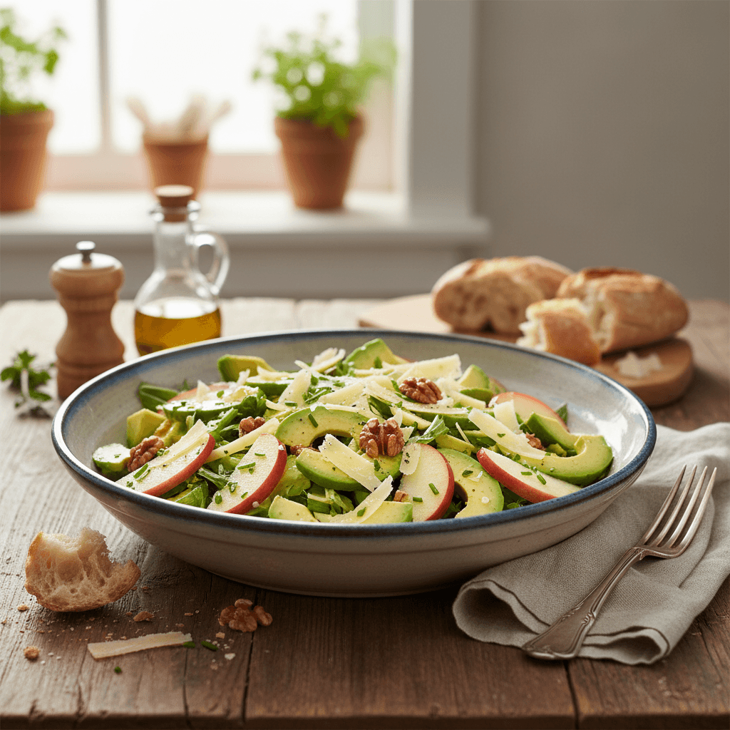 Salat mit Avocados und Äpfeln mit Comté