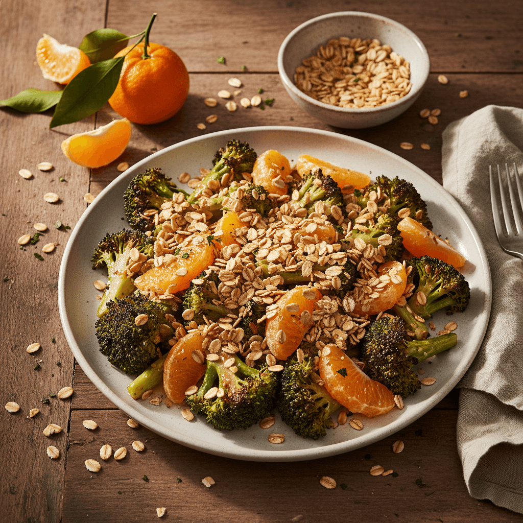 Roasted Broccoli with Clementines and Crispy Oat Topping