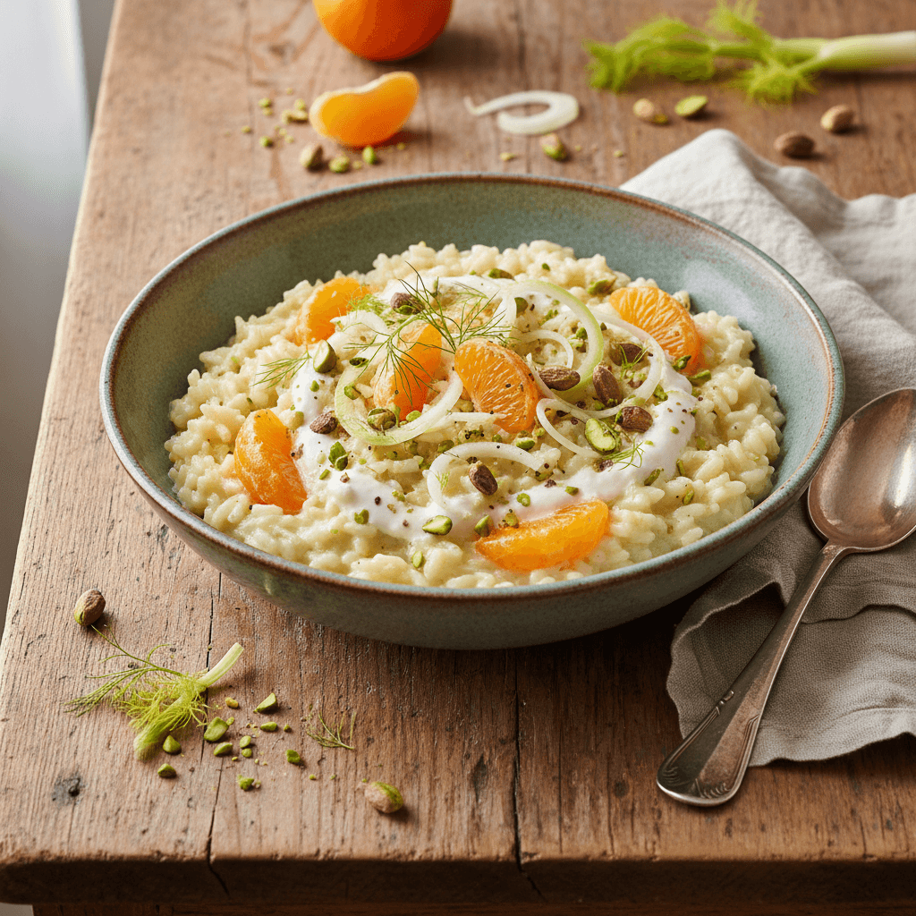 Creative Risotto with Clementines, Fennel, and Pistachio