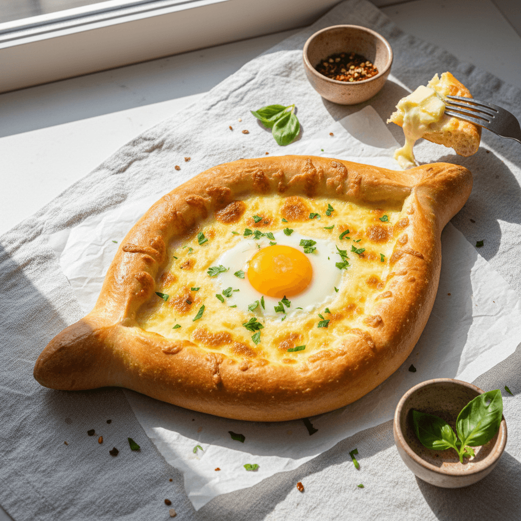 Khachapuri Adjarian (Georgian Cheese Bread)