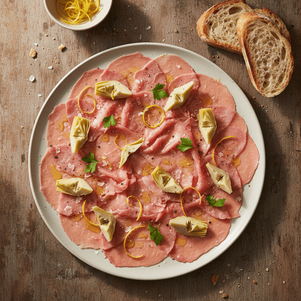 Carpaccio de veau aux artichauts et citron confit