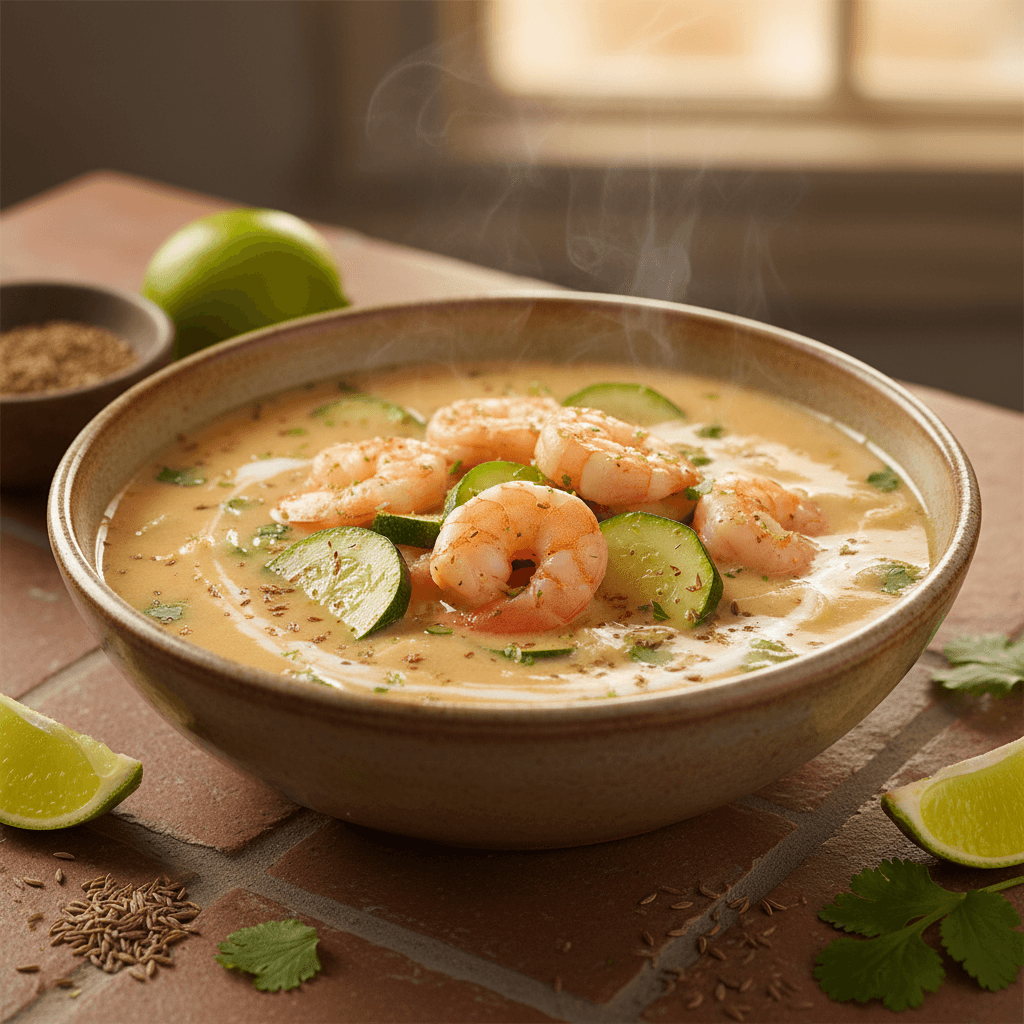Soupe de crevettes au lait de coco et courgettes