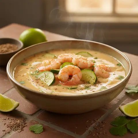Soupe de crevettes au lait de coco et courgettes