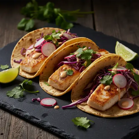 Tacos de poisson avec salade fraîche