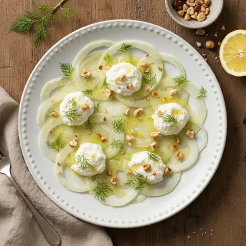 Carpaccio de fenouil à la ricotta et noisettes