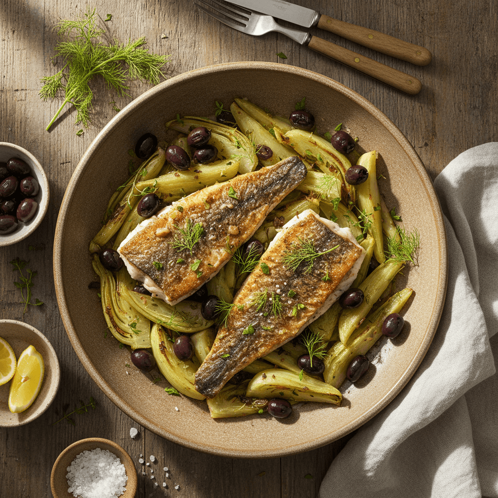 Poêlée de dorade aux fenouils et olives