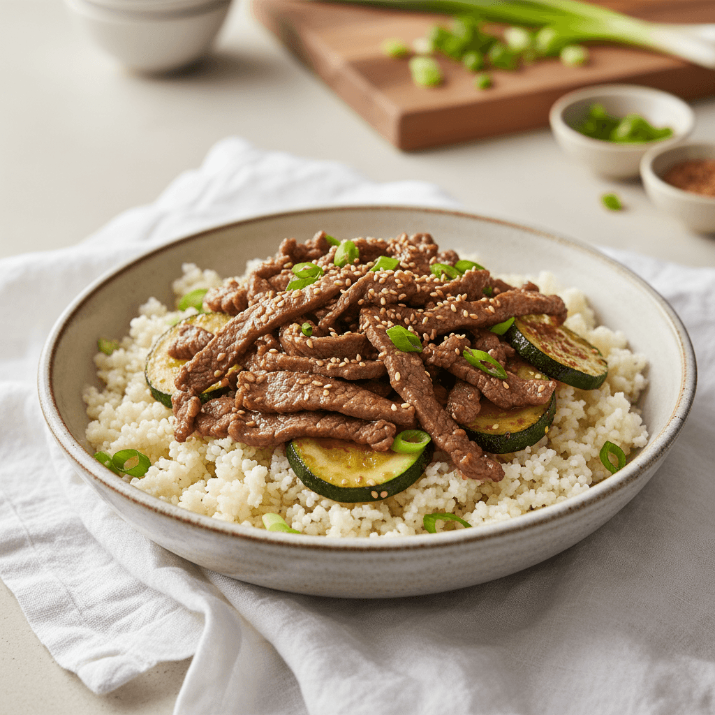 Bowl de boeuf bulgogi sur riz de chou-fleur