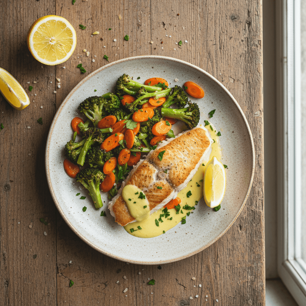 Poisson Poêlé Brocoli-Carotte et Sauce Citron