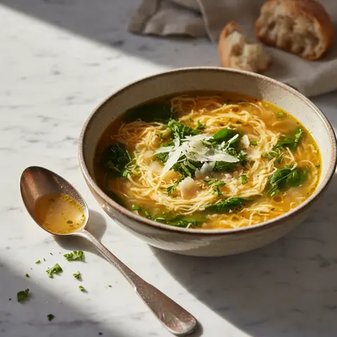 Soupe stracciatella aux épinards et parmesan