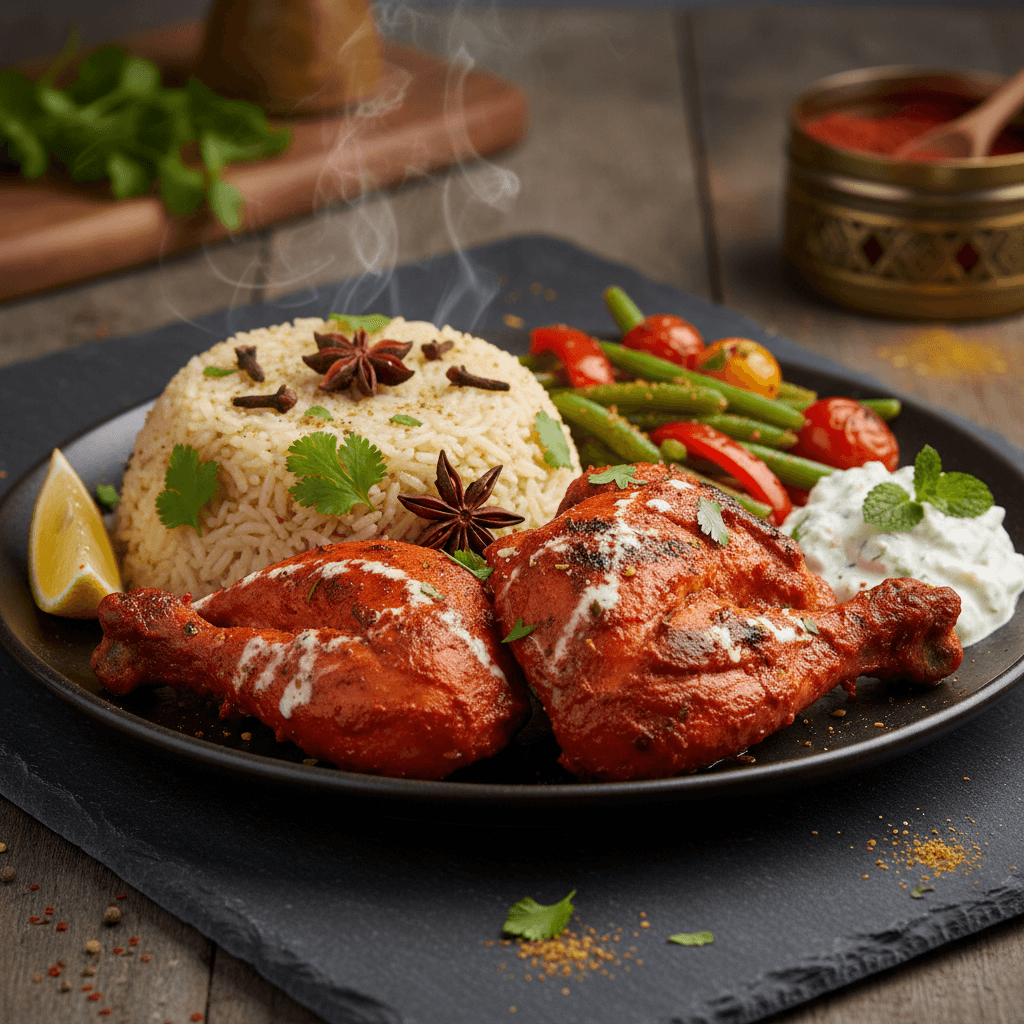 Poulet tandoori avec riz et légumes