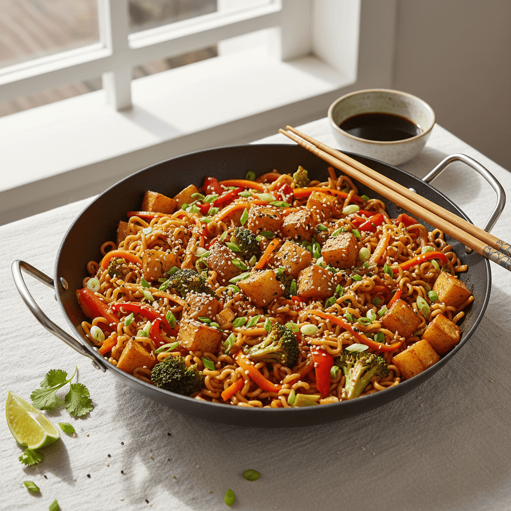 Wok de légumes et nouilles