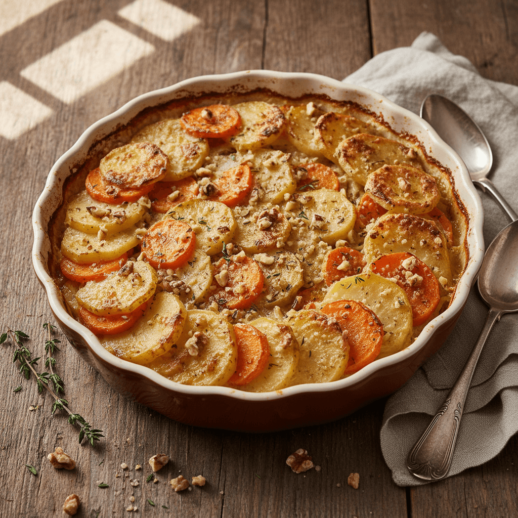 Kartoffelgratin mit gemahlenen Nüssen