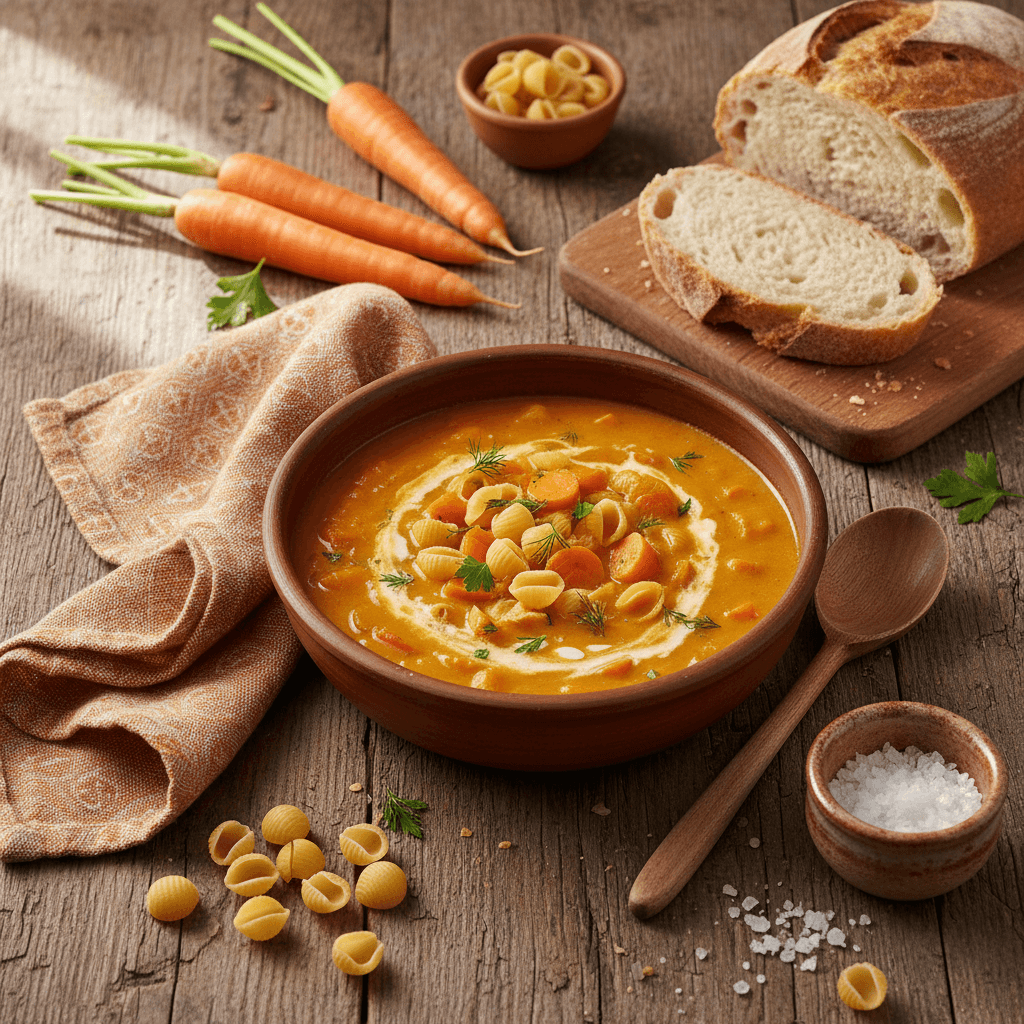 Carrot and Shell Pasta Soup