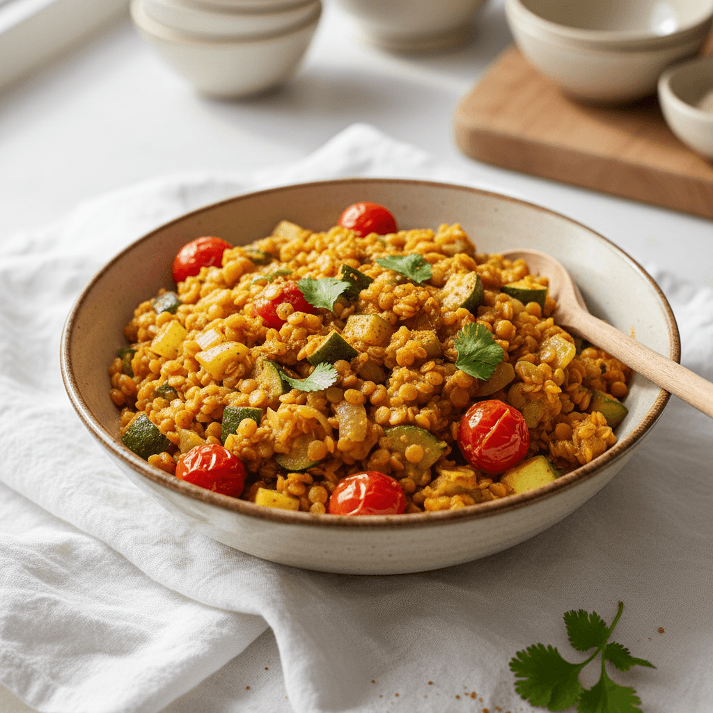 Poêlée de lentilles corail aux courgettes et curry