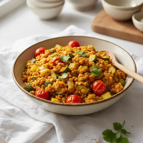 Poêlée de lentilles corail aux courgettes et curry