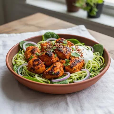 Bowl tandoori de poulet sur lit de courgettes
